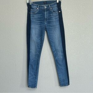 Citizen of Humanity Rocket Crop High Rise Skinny Blue Jeans Size 25 Striped Side